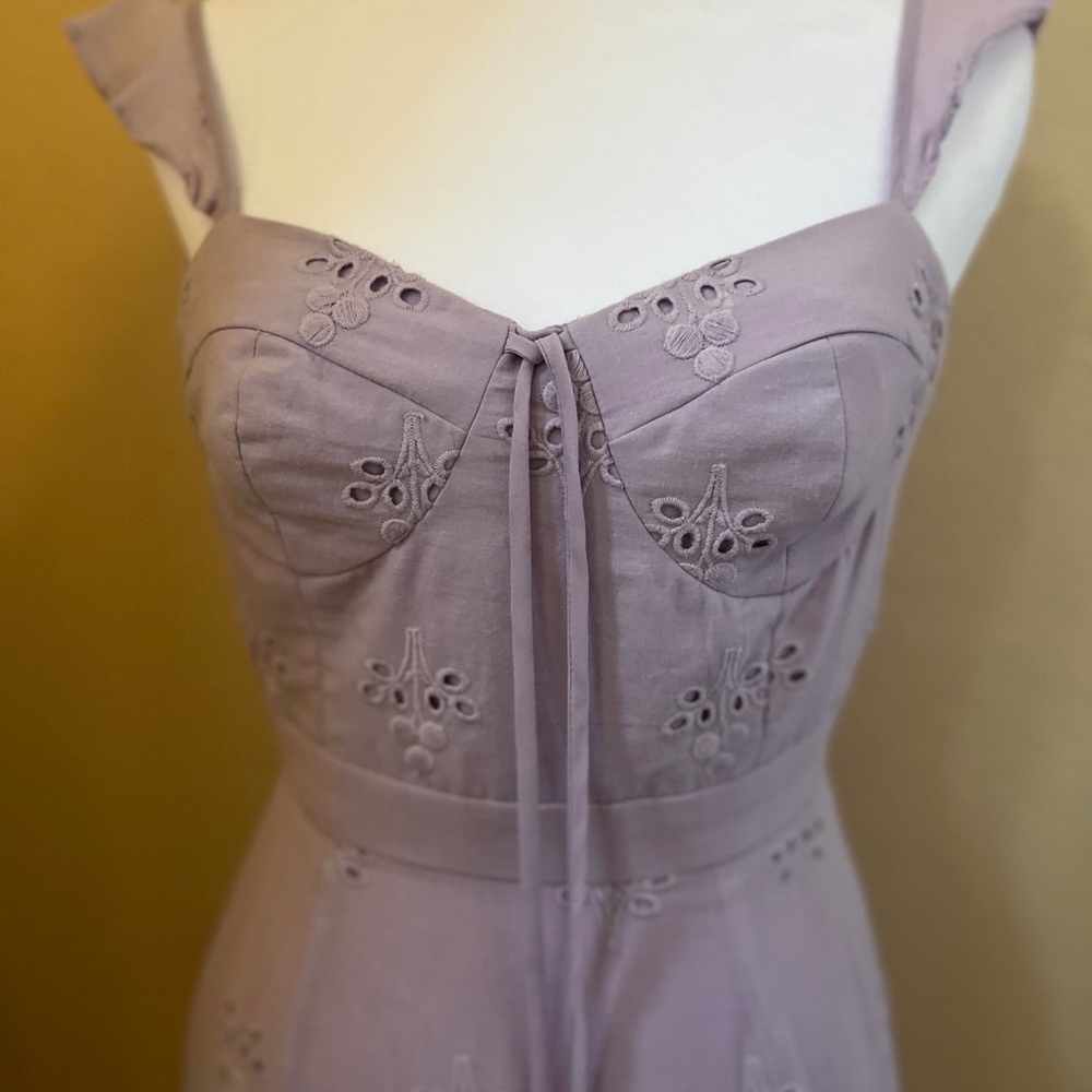 WAYF Novara Bustier Eyelet Asymmetrical Summer Midi Dress - Lavender - Picture 2 of 8